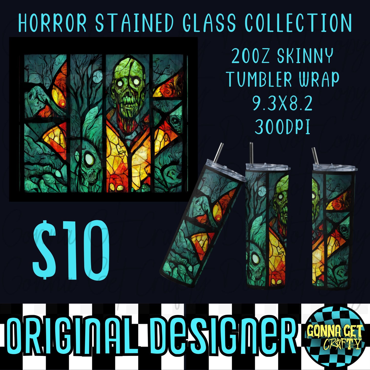 Horror Stained Glass Collection Tumbler Wrap PNG Digital Download