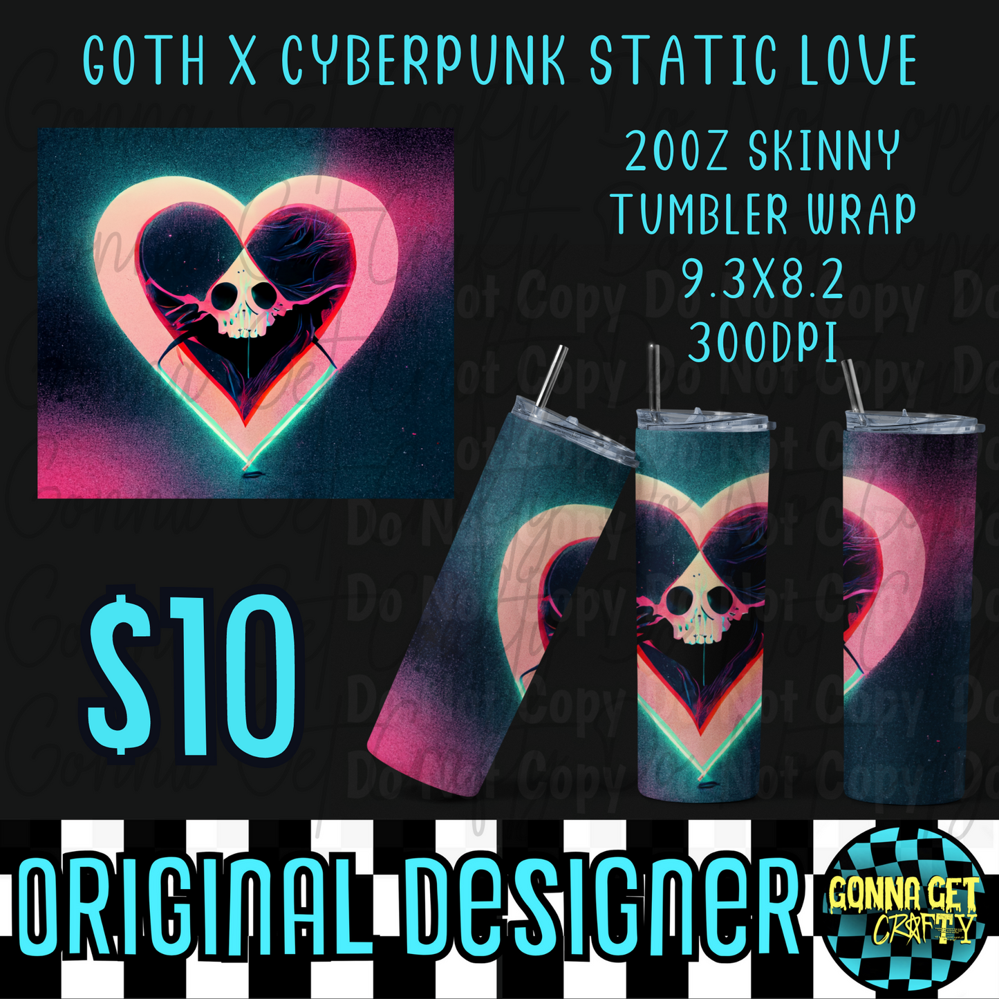 Goth X Cyberpunk Static Love Tumbler Wrap PNG Digital Download