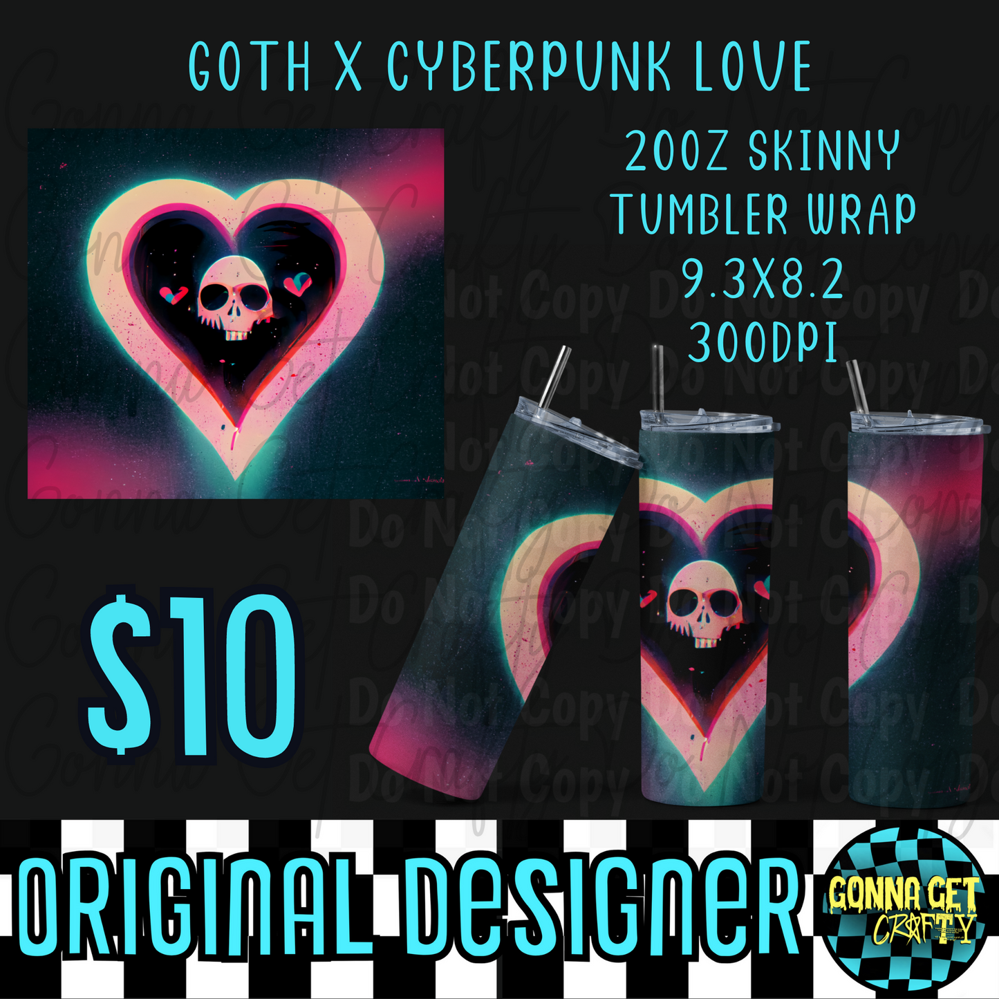 Goth X Cyberpunk Love Tumbler Wrap PNG Digital Download