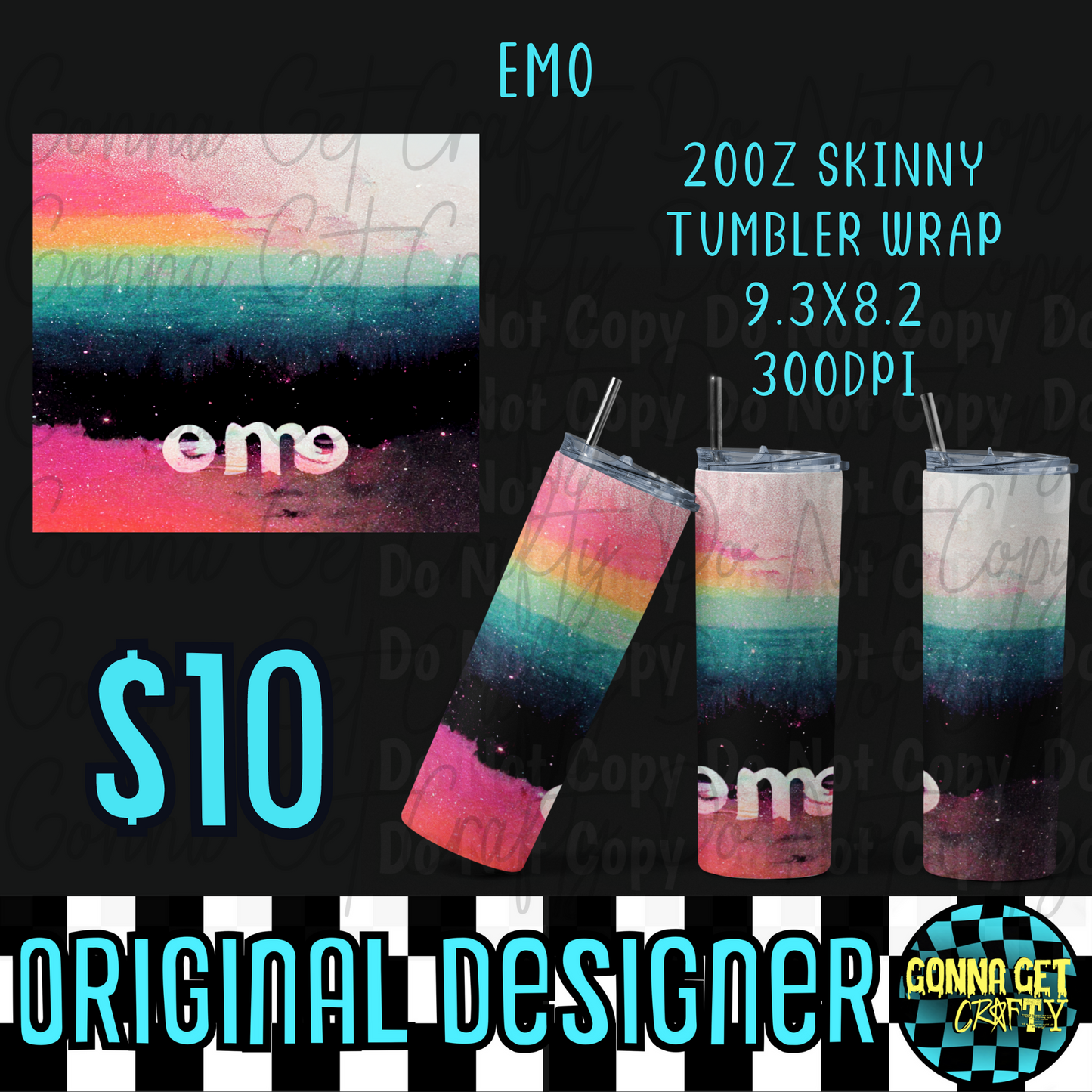 Emo Tumbler Wrap PNG Digital Download