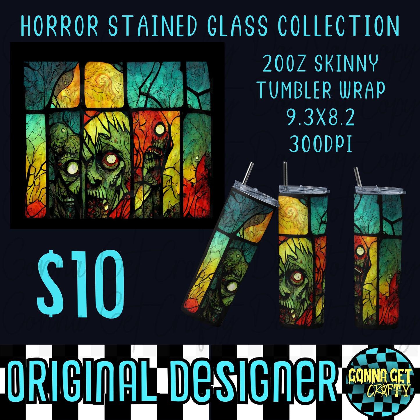 Horror Stained Glass Collection Tumbler Wrap PNG Digital Download