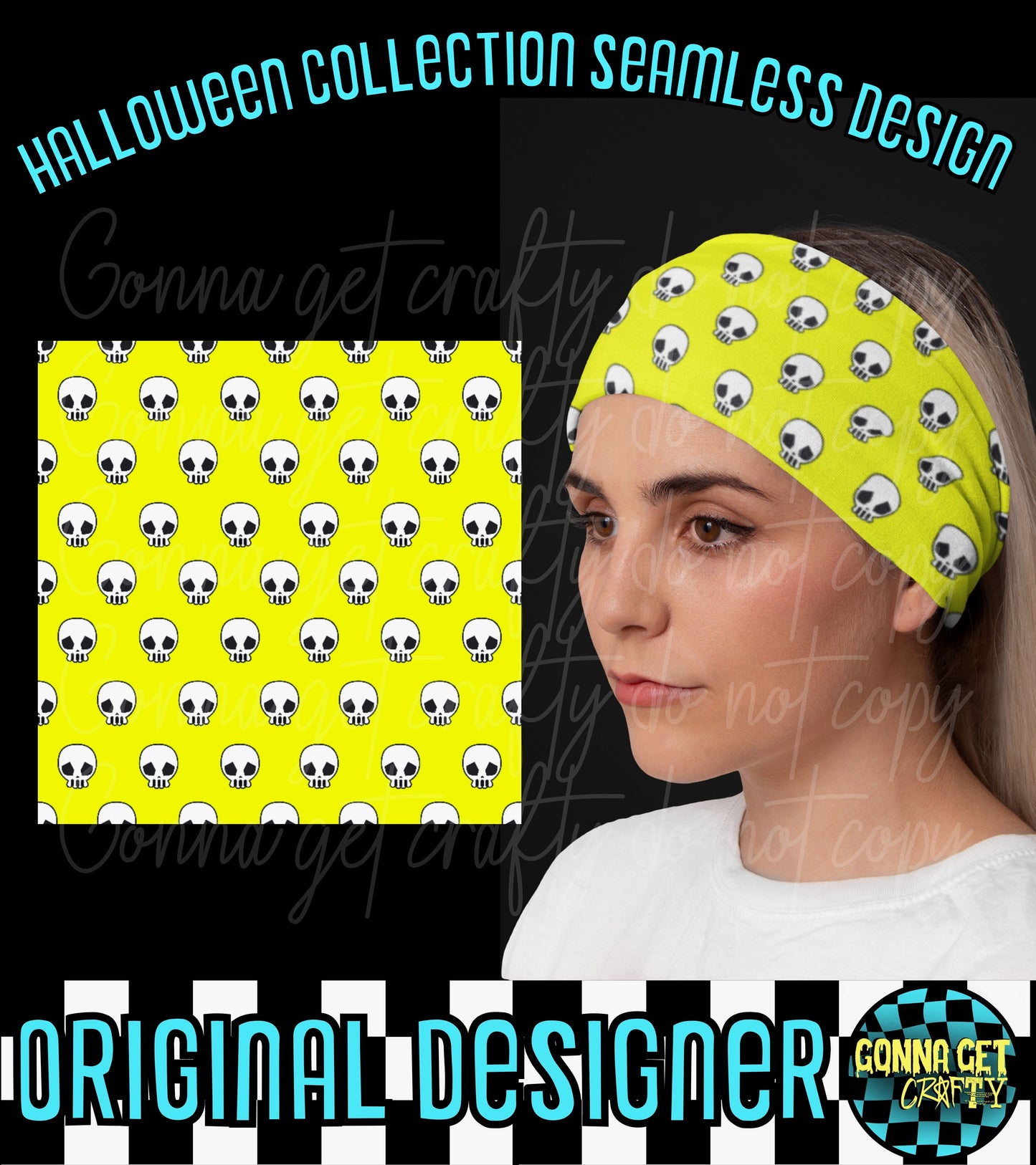 Yellow Skullies Reaper Seamless-Halloween Drop by Gonna Get Crafty