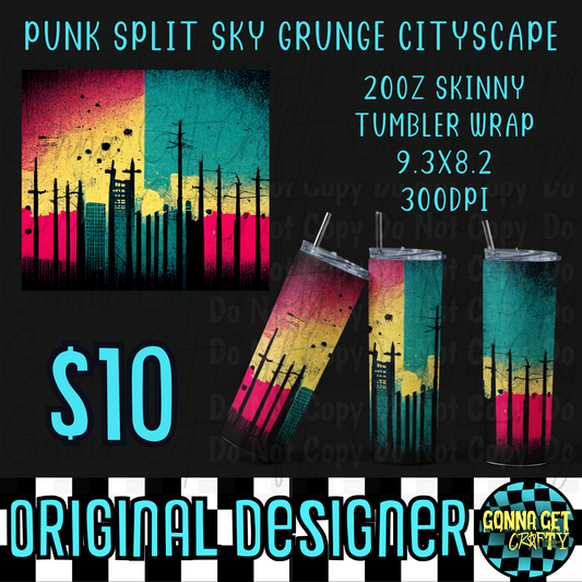 Punk Split Sky Grunge Cityscape Tumbler Wrap PNG