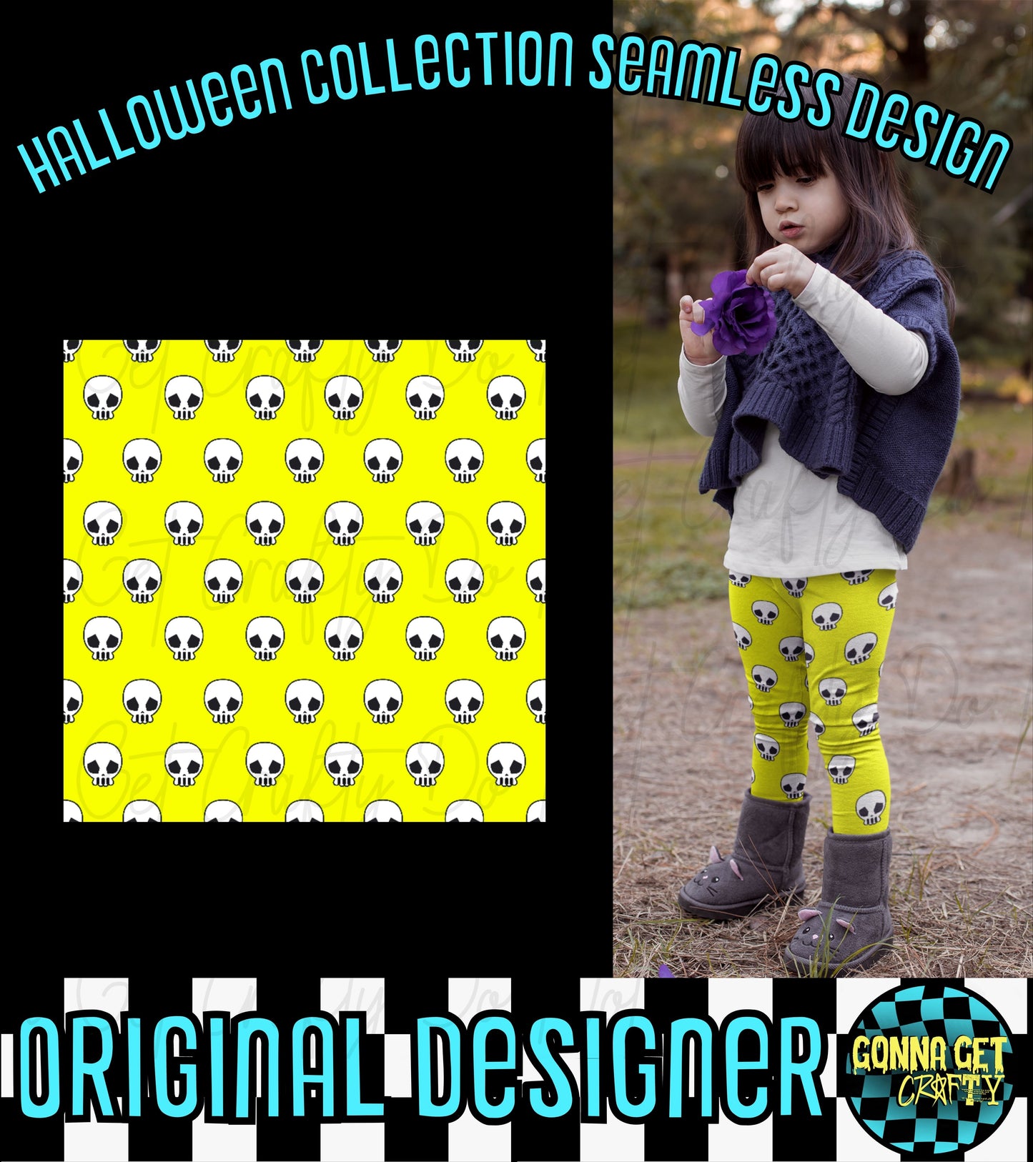 Yellow Skullies Reaper Seamless-Halloween Drop by Gonna Get Crafty