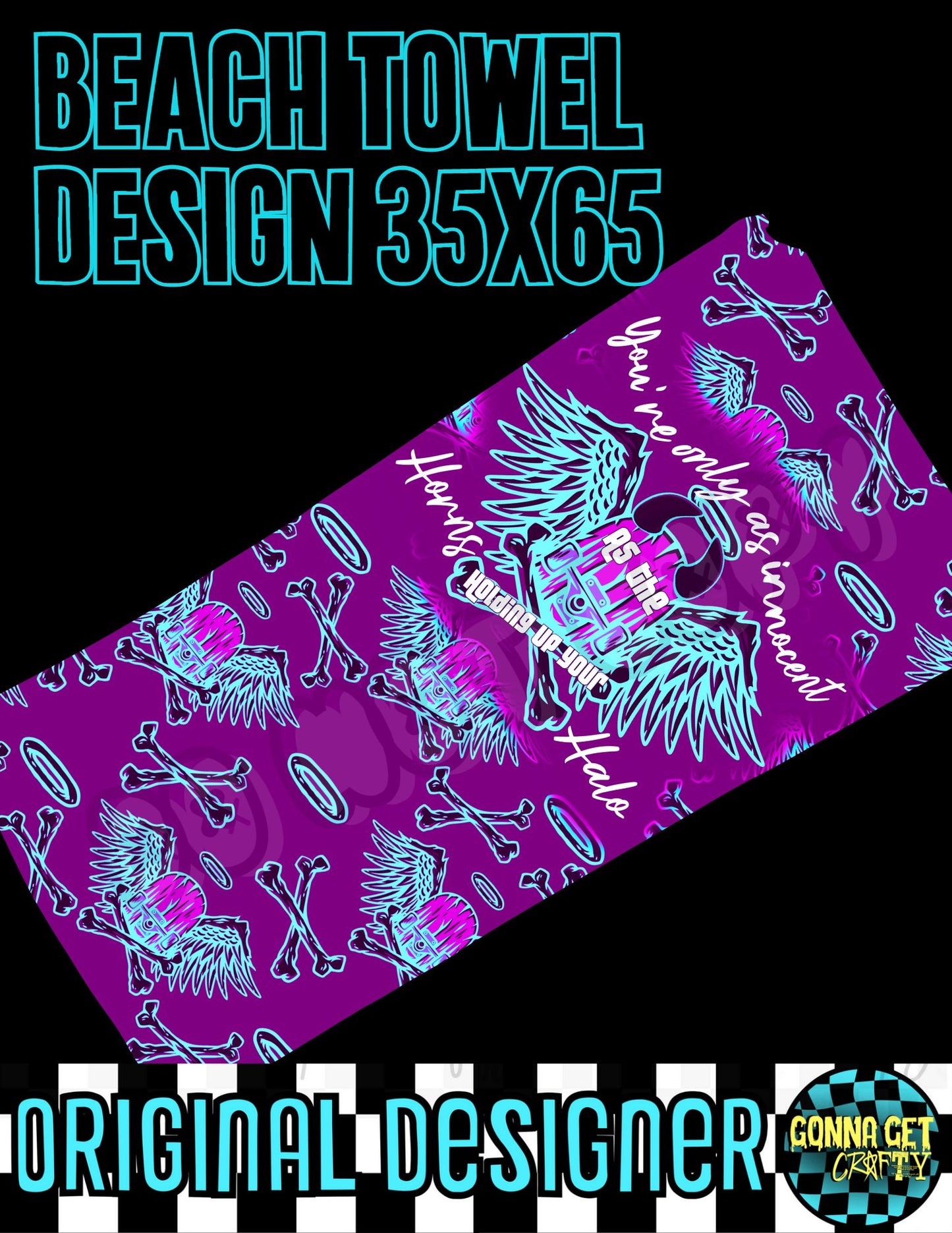 Horns and Halos Neon Beach Towel Design 35x65