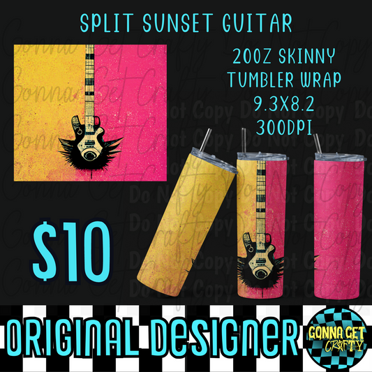 Split Sunset Guitar Tumbler Wrap PNG Digital Download