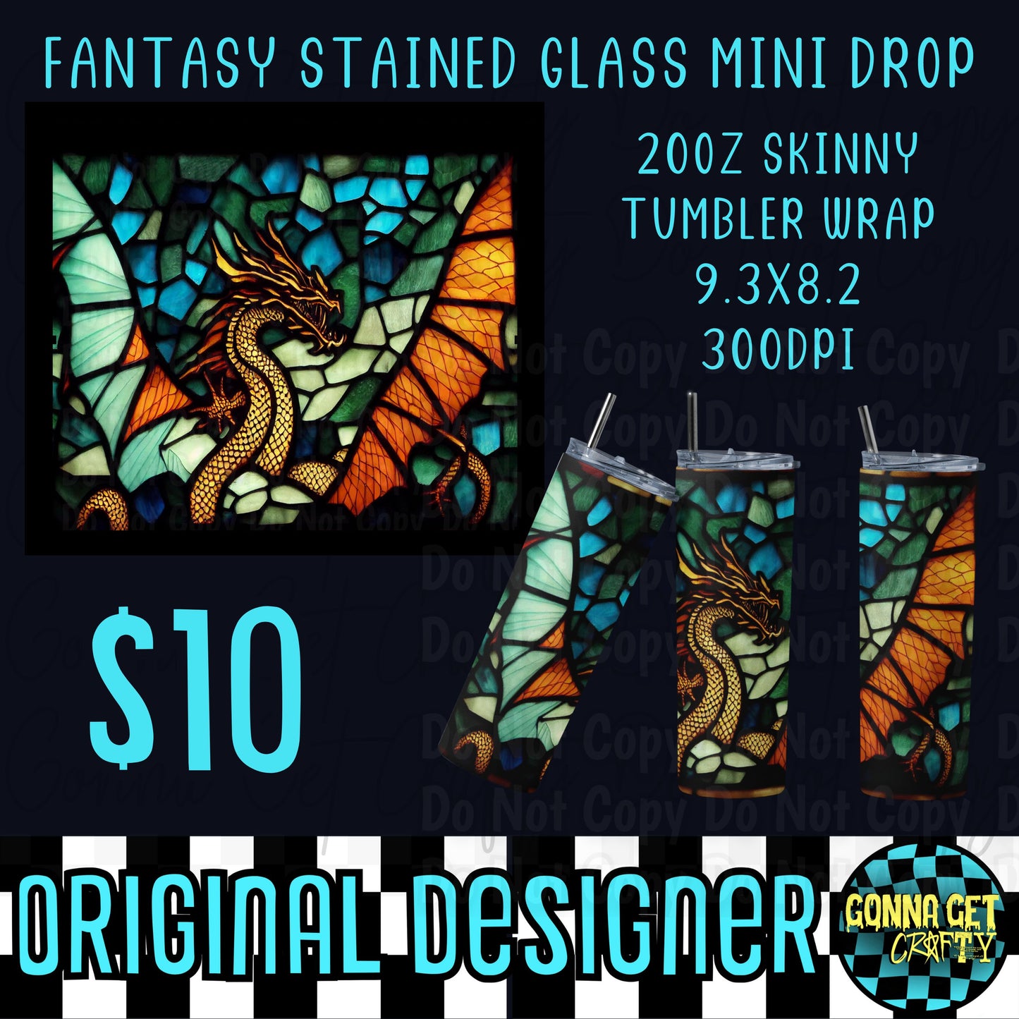 Dragon Stained Glass Tumbler Wrap PNG