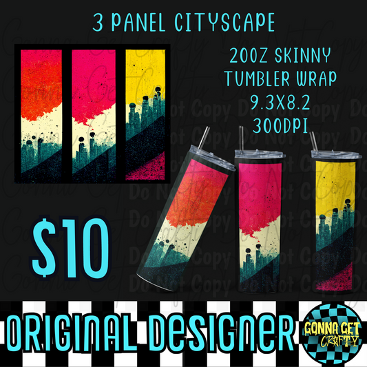 3 Panel Cityscape Tumbler Wrap PNG