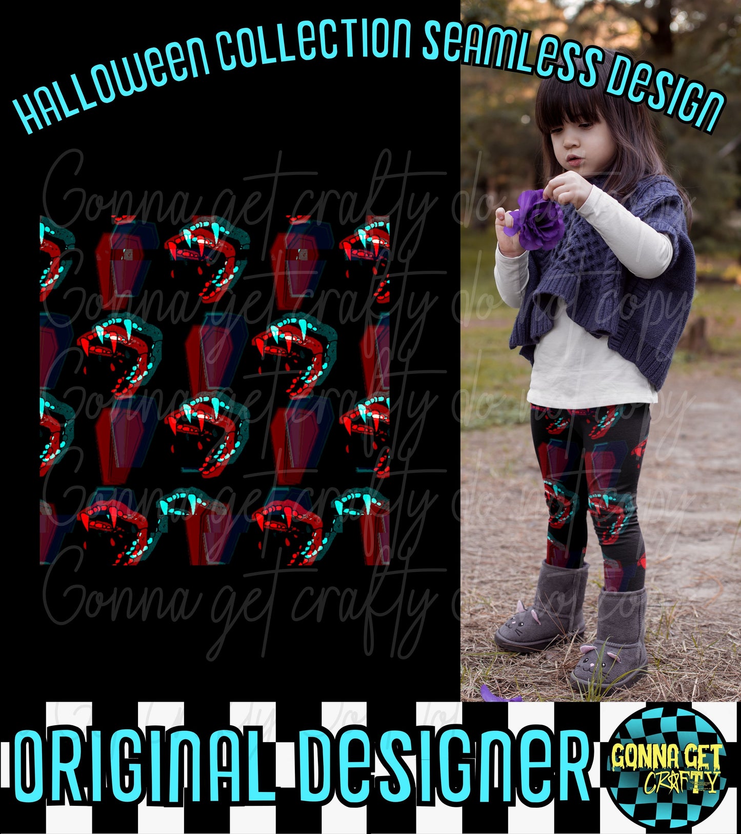 Glitchy Vamp Seamless-Halloween Drop by Gonna Get Crafty