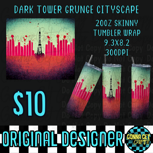 Dark Tower Grunge Cityscape Tumbler Wrap PNG