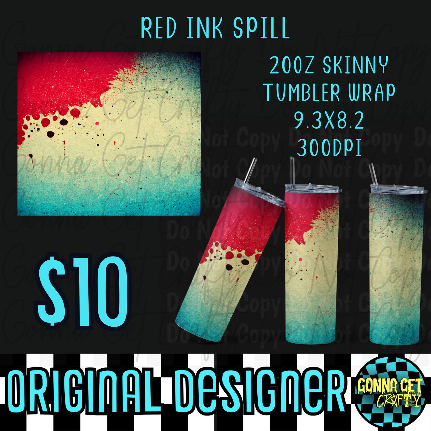 Red Ink Spill Tumbler Wrap PNG