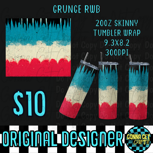 Grunge RWB Tumbler Wrap PNG Digital Download