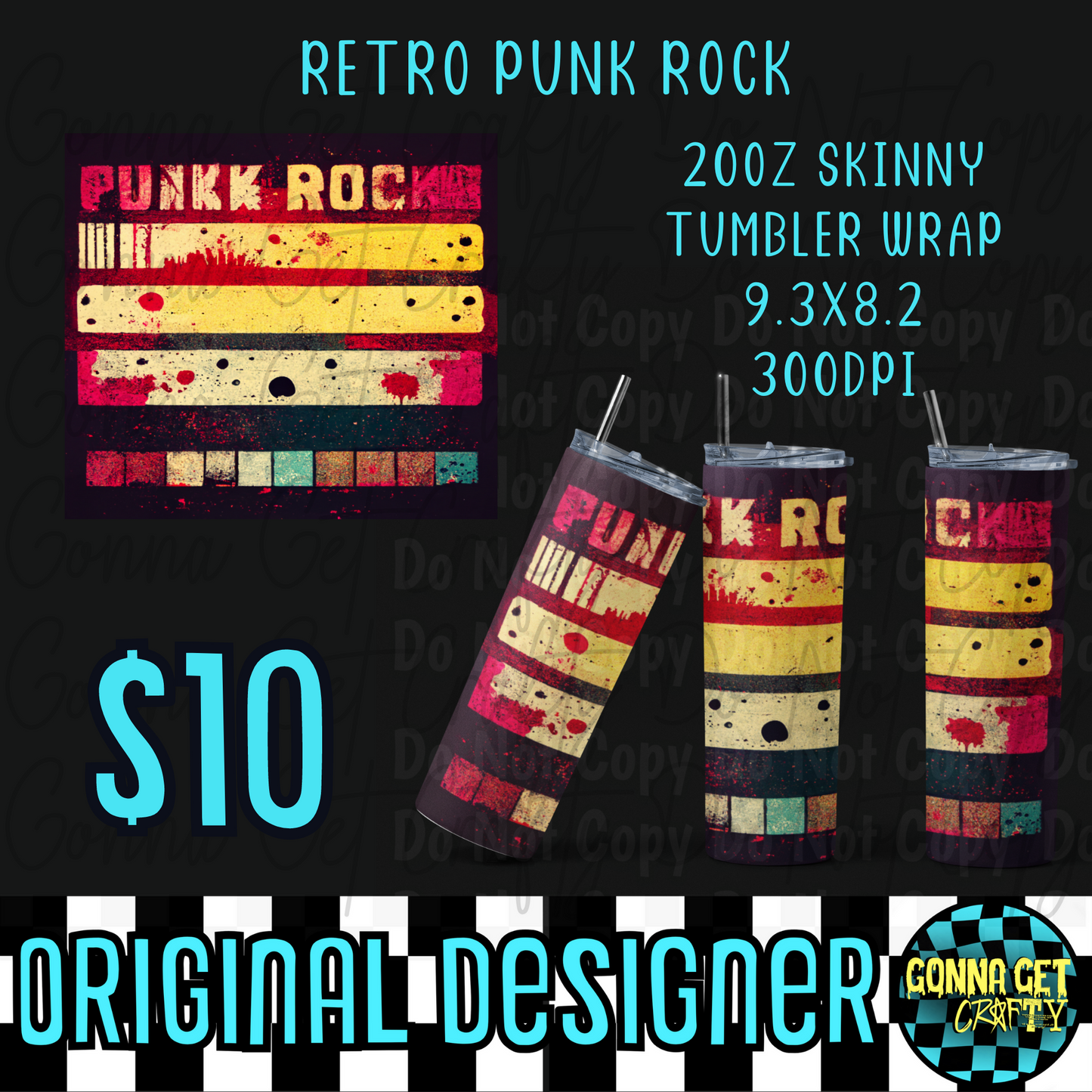 Retro Punk Rock Tumbler Wrap PNG