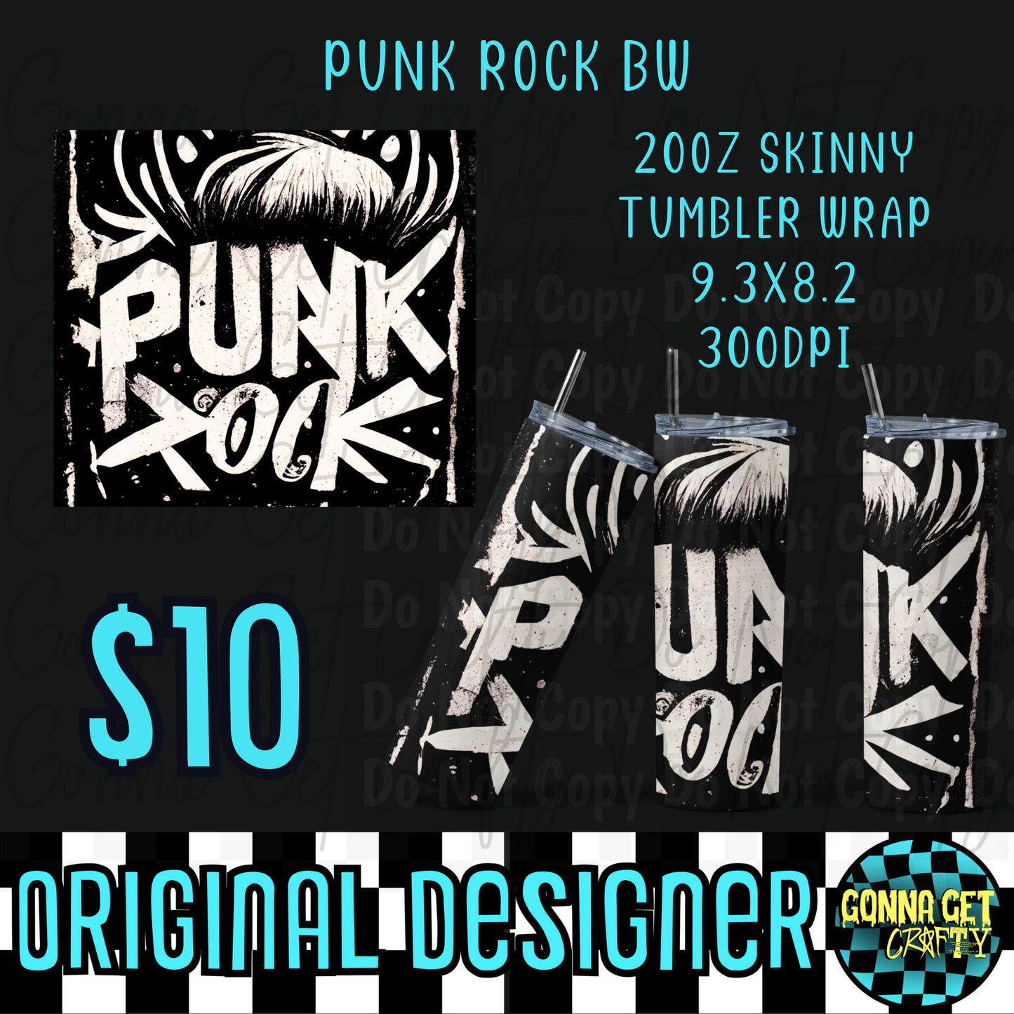 Punk Rock BW Tumbler Wrap PNG