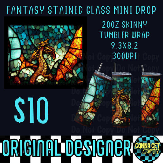 Amber Dragon Stained Glass Tumbler Wrap PNG