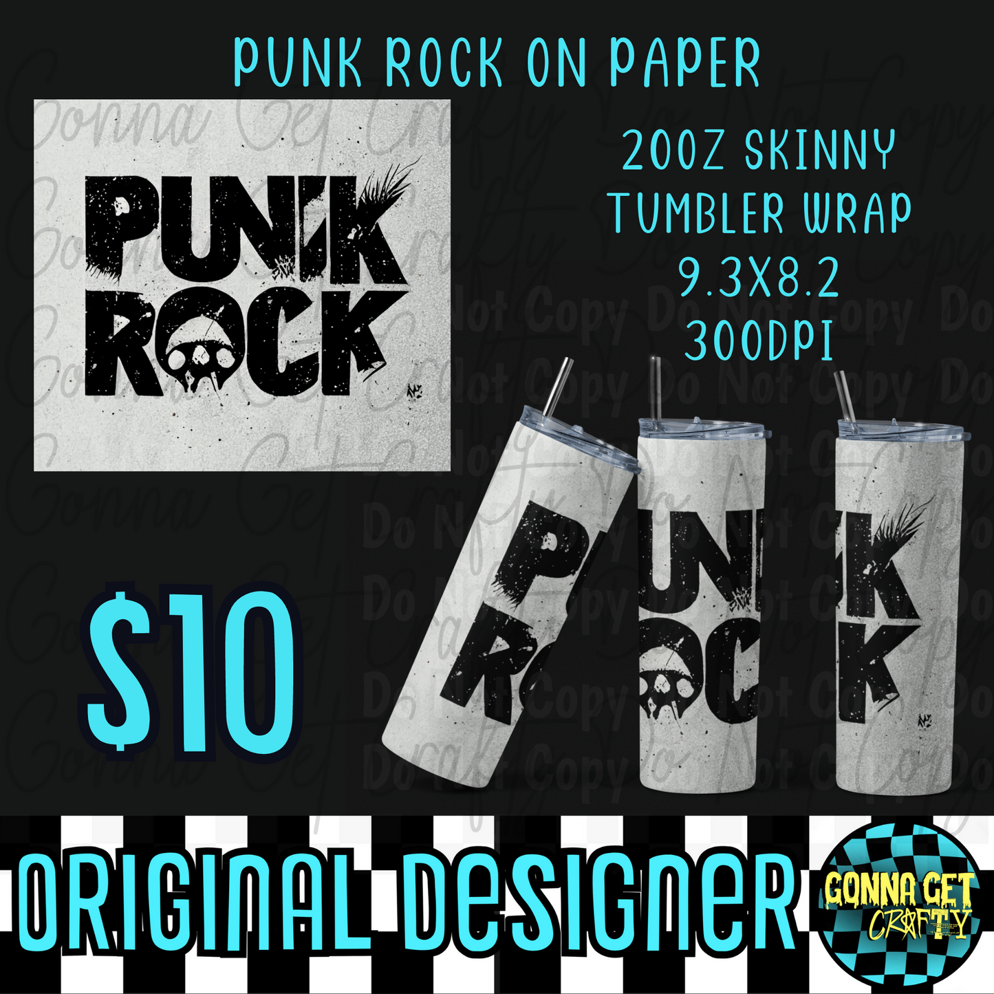 Punk Rock On Paper Tumbler Wrap PNG