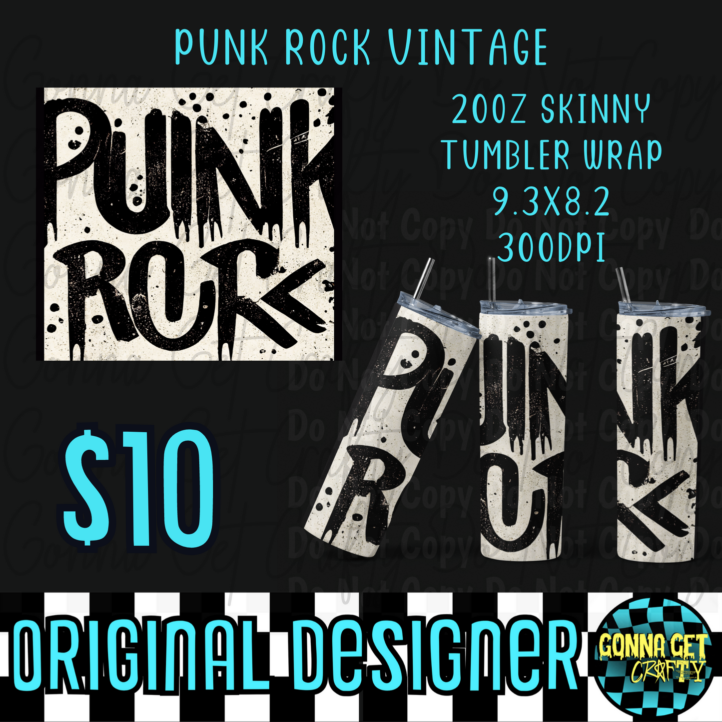 Punk Rock Vintage Tumbler Wrap PNG