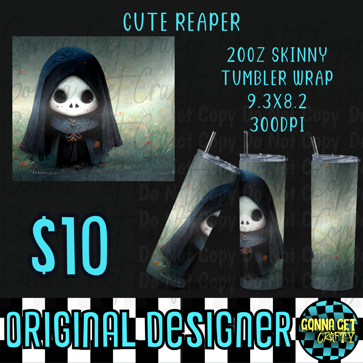 Cute Reaper Tumbler Wrap PNG