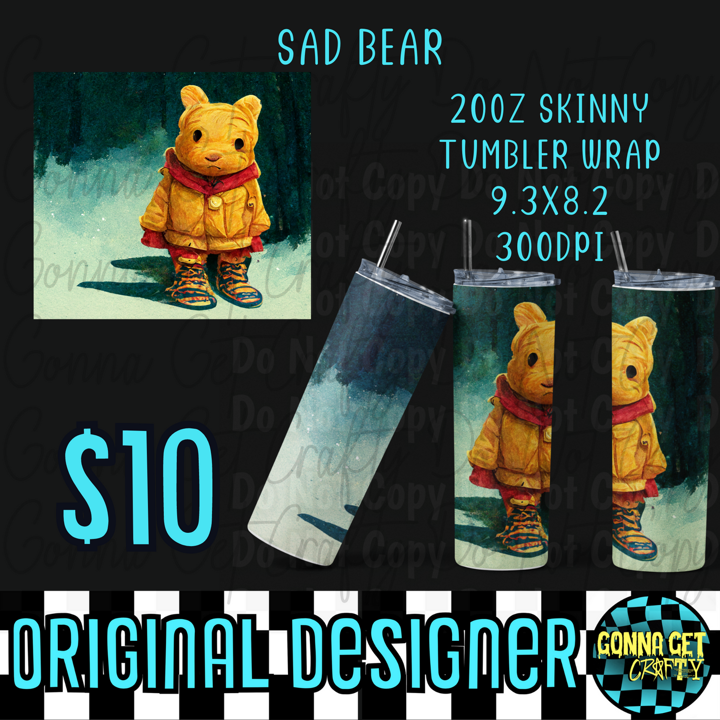 Sad Bear Tumbler Wrap PNG