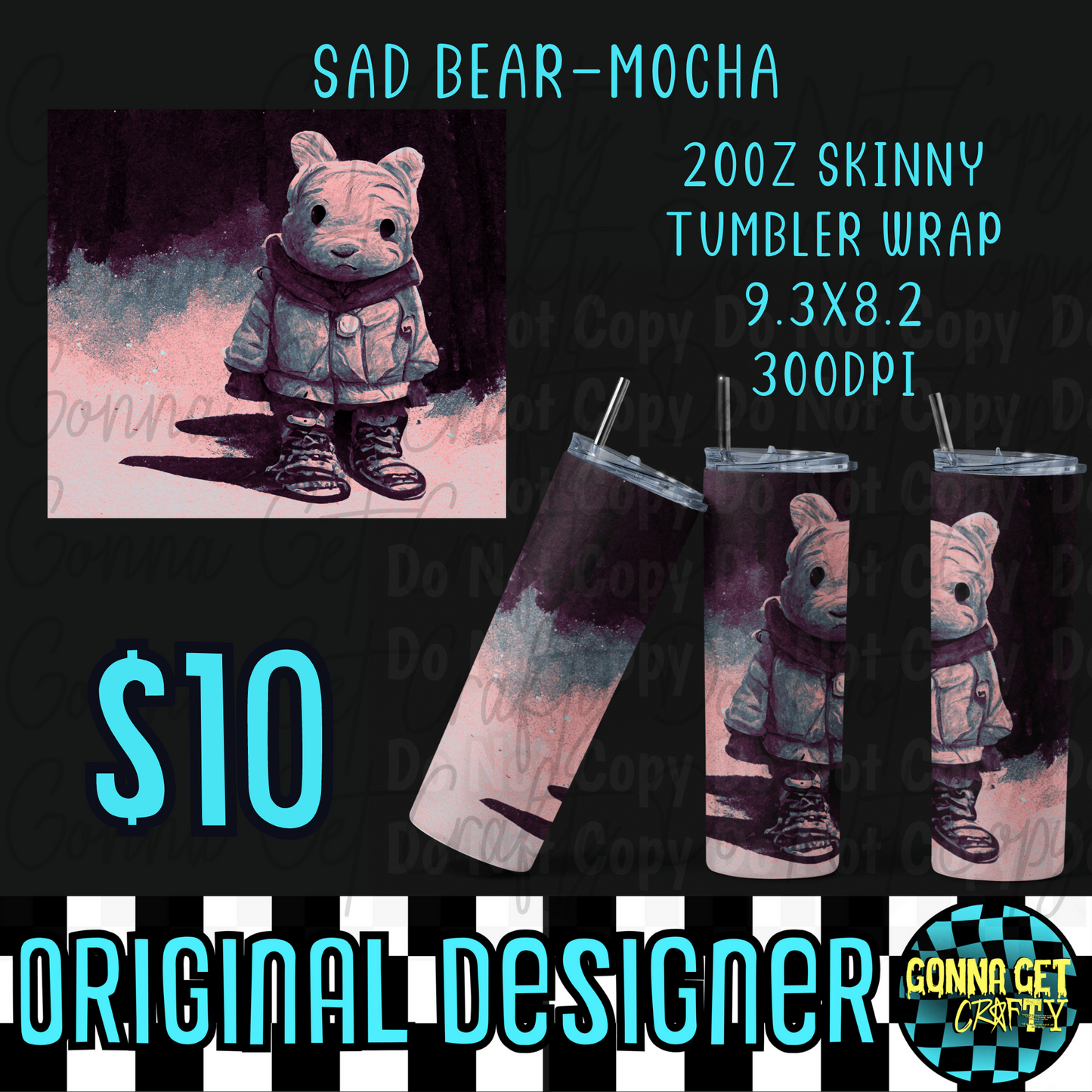 Sad Bear Tumbler Wrap PNG