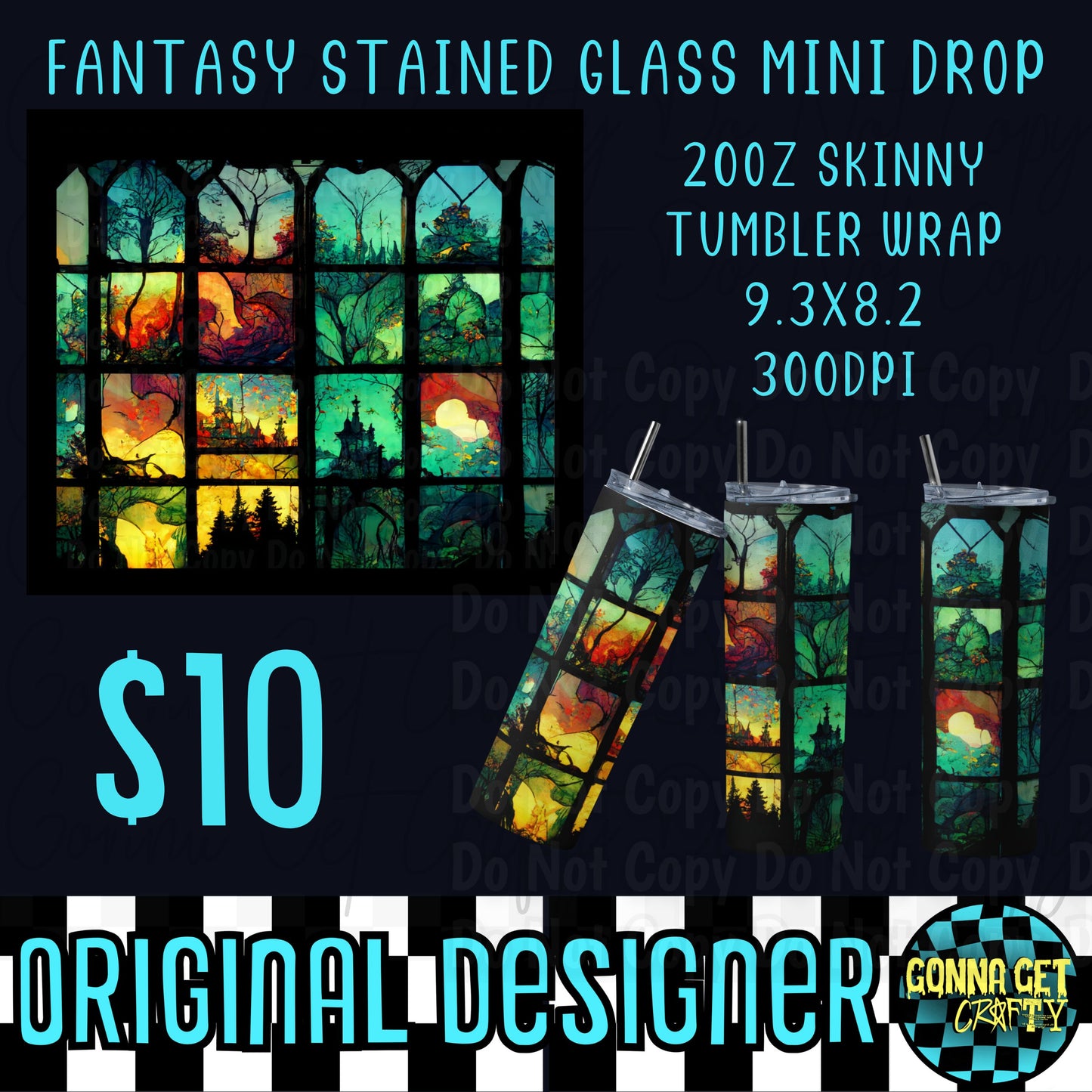 Fantasy Realm Stained Glass Tumbler Wrap PNG