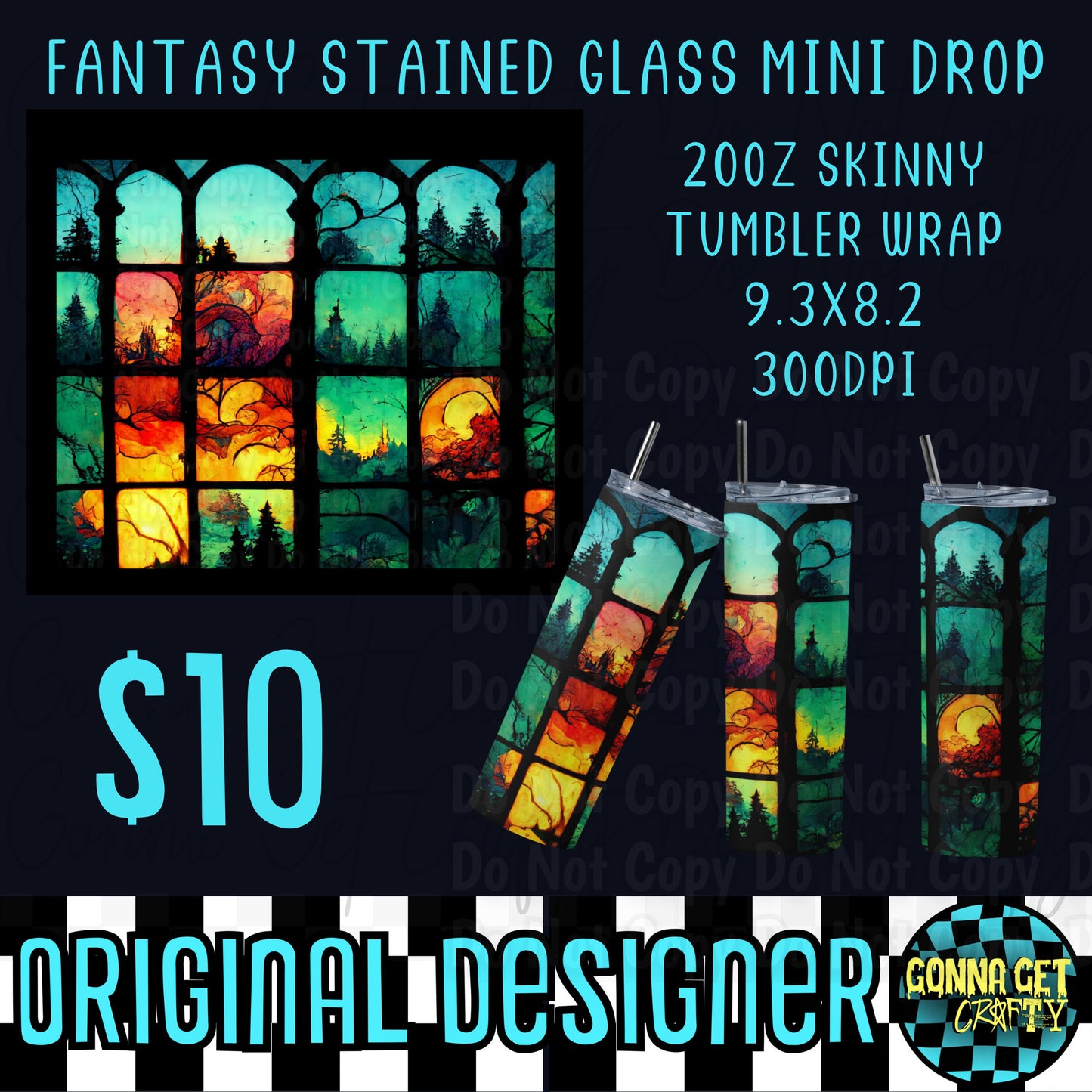 Fantasy Realm Stained Glass Tumbler Wrap PNG