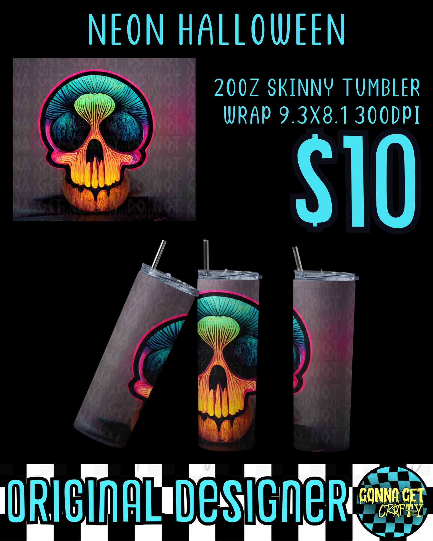 Sacred Skull Neon Halloween Tumbler PNG