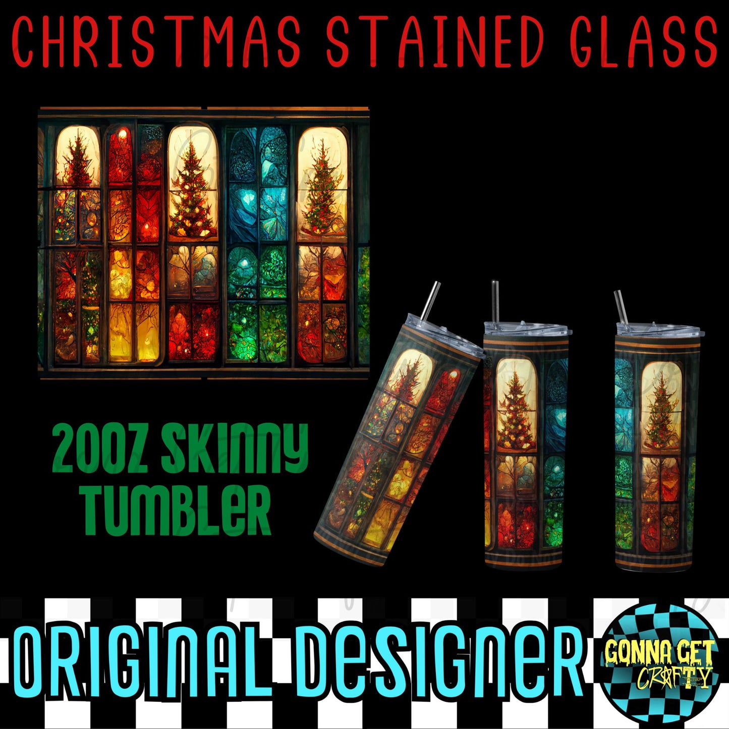 Christmas Stained Glass 20oz Tumbler Wrap PNG