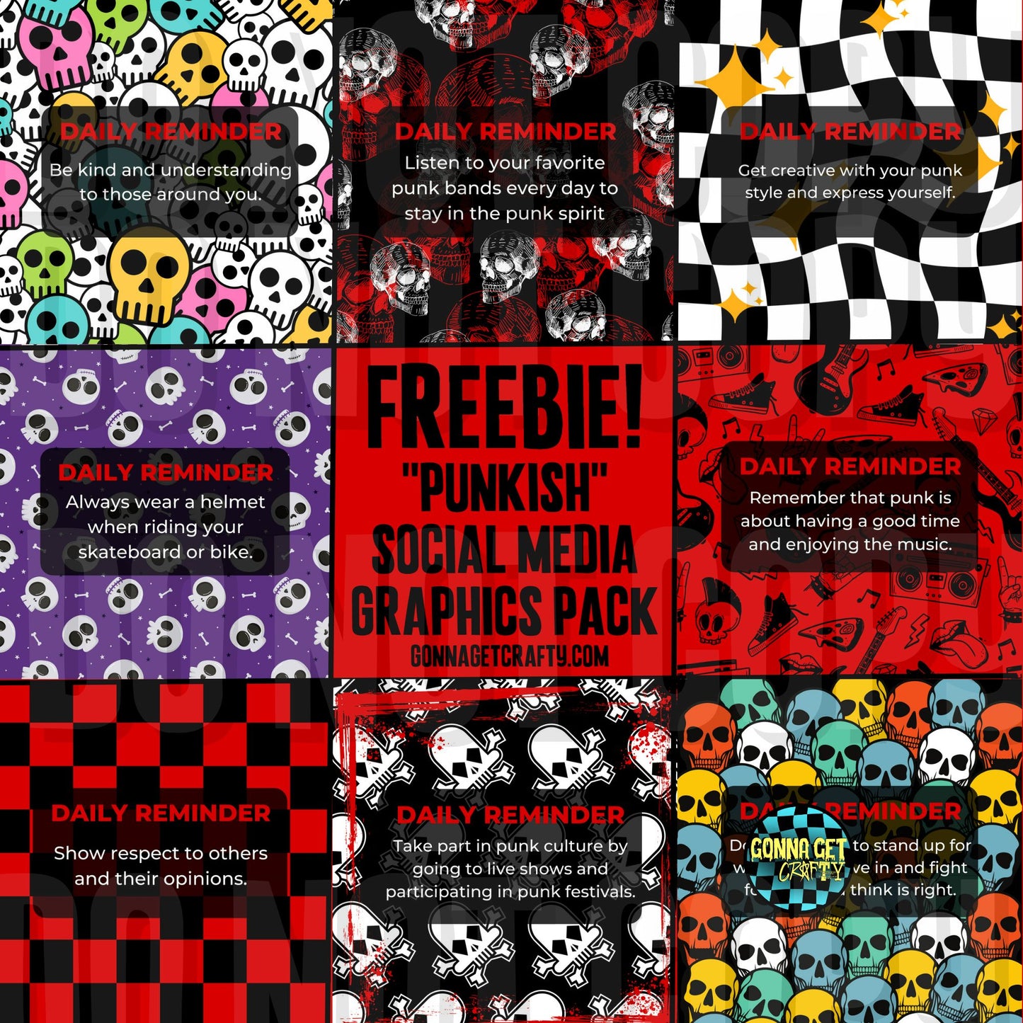 Punkish Daily Reminder Social Media Pack! 10 JPG Graphics